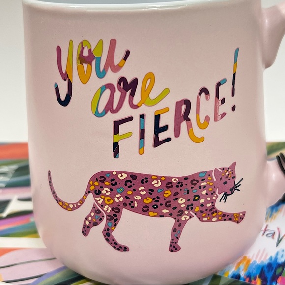 YOU ARE FIERCE 24 Oz Ceramic Coffee Tea Mug Cup Pink Leopard Etta Vee - Picture 4 of 15